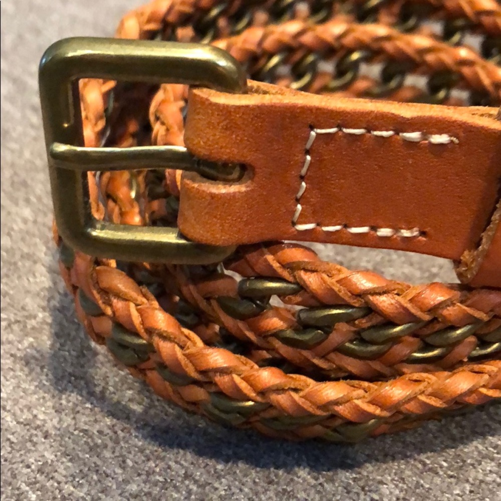 jcrew. metal link woven w/ leather belt.